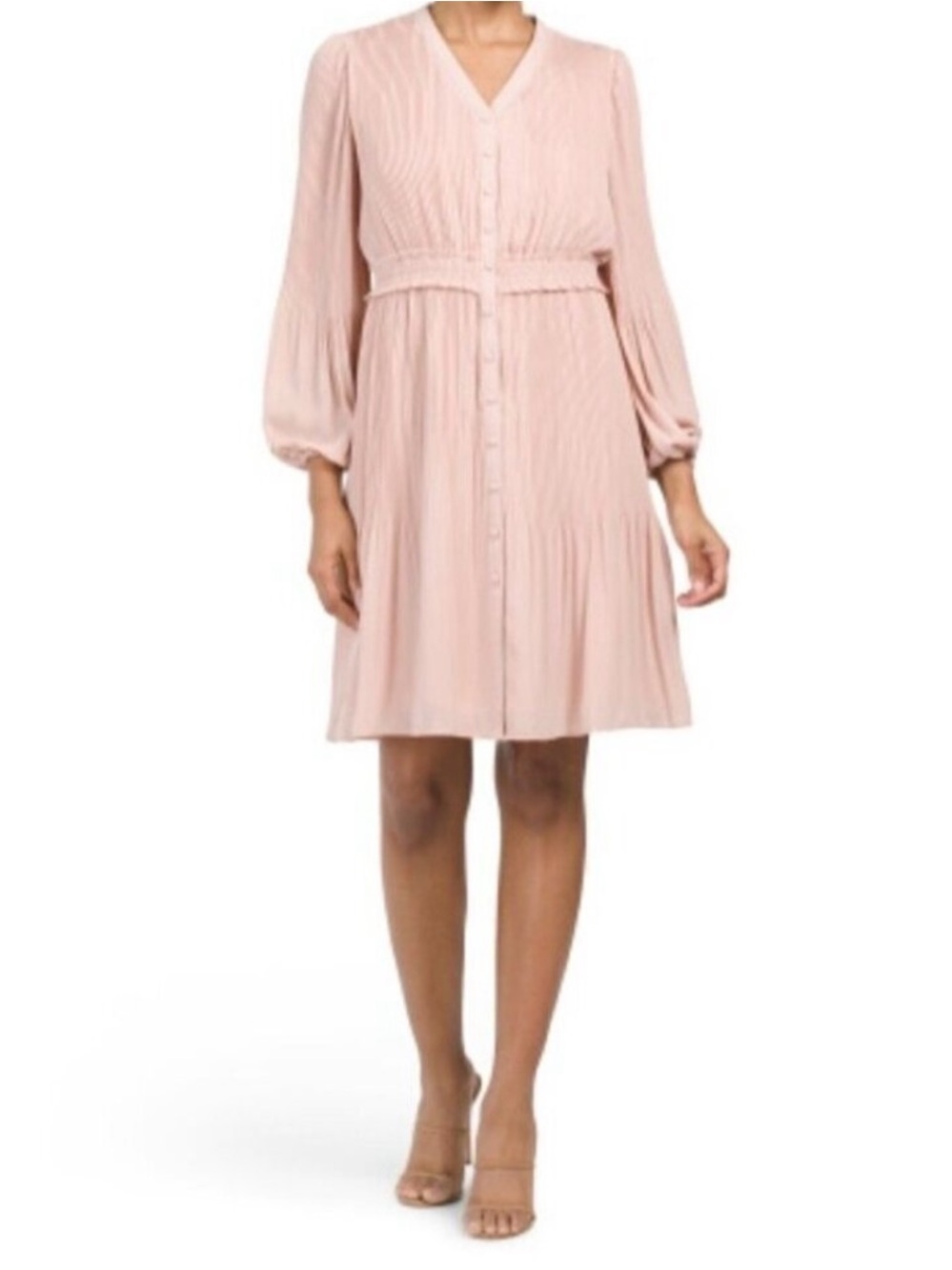 Saks Fifth Avenue Blush Pink Pleated V-Neck Long Sleeve Dress size XL